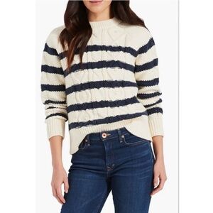 Vineyard Vines Cream and Navy Striped Crewneck Sweater